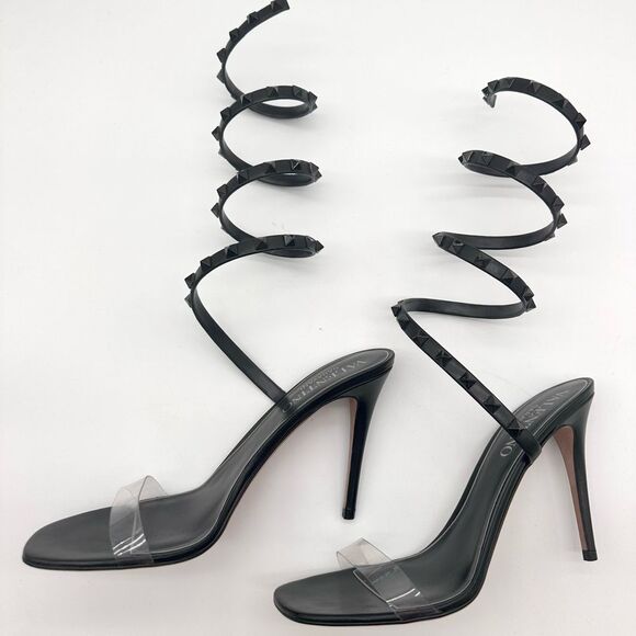 Valentino Garavani Rockstud Wrap Around 100mm Leather PVC Sandals EU 39.5 US 9.5 - Picture 5 of 10